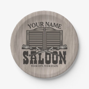Personalised Western Rifle Guns Old Saloon Bar  Paper Plate