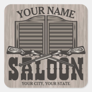 Personalised Western Rifle Guns Old Saloon Bar Square Sticker