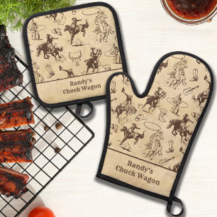 Personalised Western Rodeo Cowboy Oven Mitt & Pot Holder Set