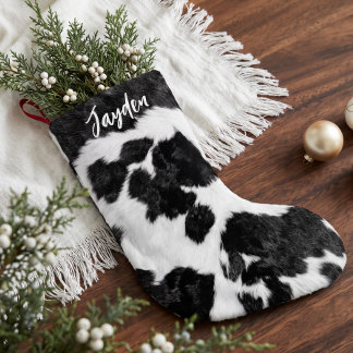 Personalised Western Rustic Cow Print Christmas Small Christmas Stocking