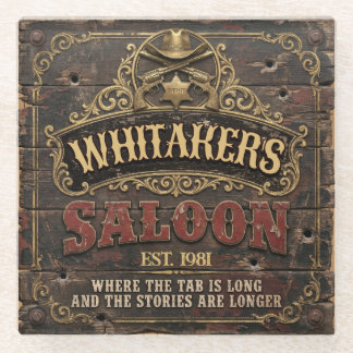 Personalised Western Saloon Rustic Man Cave Home Glass Coaster