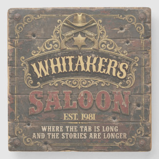 Personalised Western Saloon Rustic Man Cave Home Stone Coaster