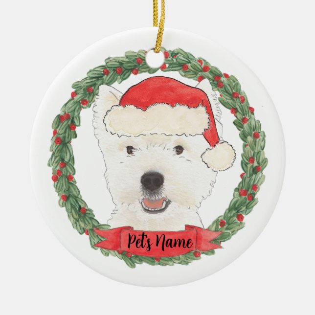 Personalised Westie West Highland Terrier Ceramic Tree Decoration (Front)