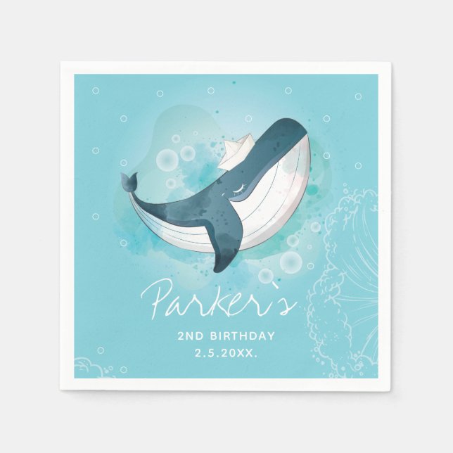 Personalised Whale Birthday Napkin (Front)