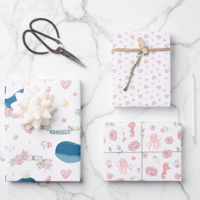 Personalised Whale Nautical Wrapping Paper Sheet (Front)