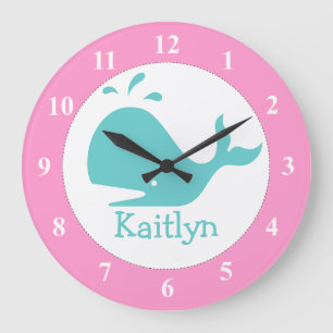 Personalised whale wall clock for nursery room