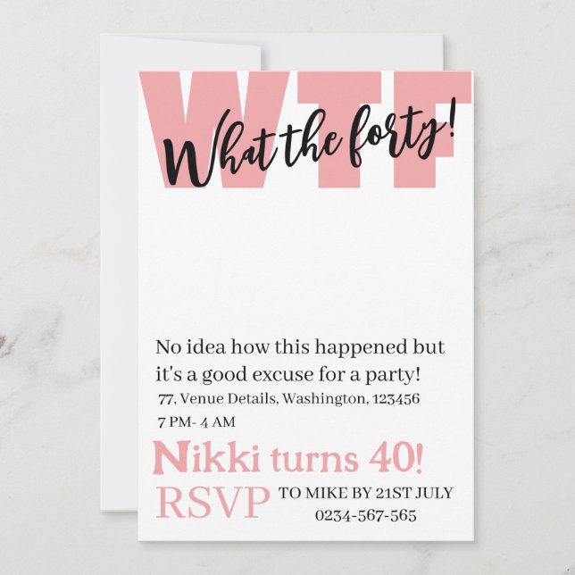 Personalised What the forty 40th funny birthday In Invitation (Front)