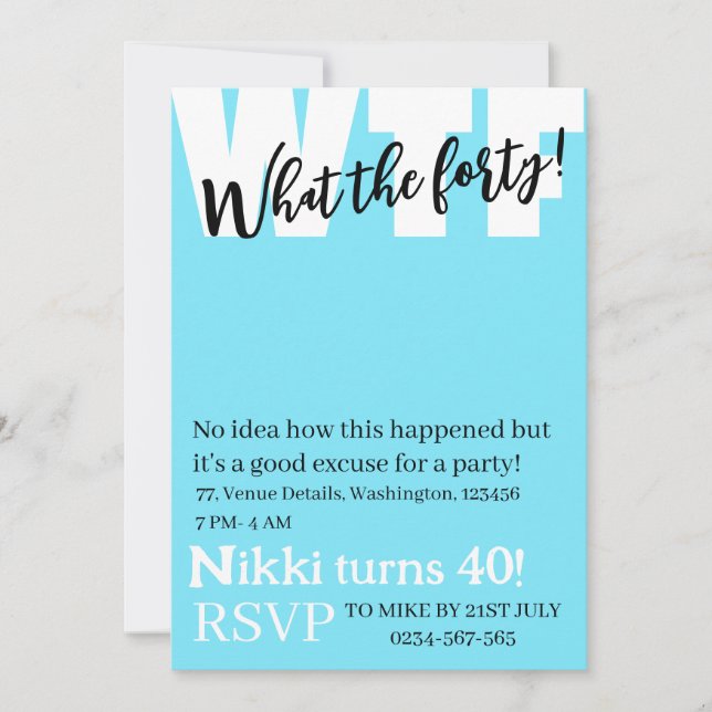 Personalised What the forty 40th funny birthday  Invitation (Front)