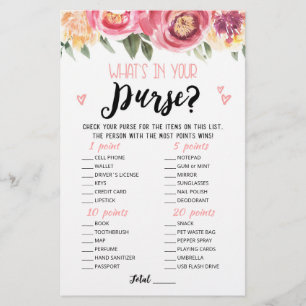 Personalised What's in your purse Hen Party game