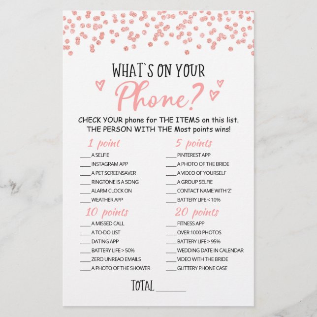 Personalised What's on your phone Baby Shower Game (Front)