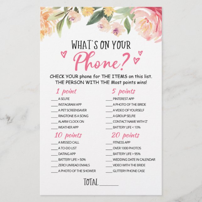 Personalised What's on your phone Baby Shower Game (Front)