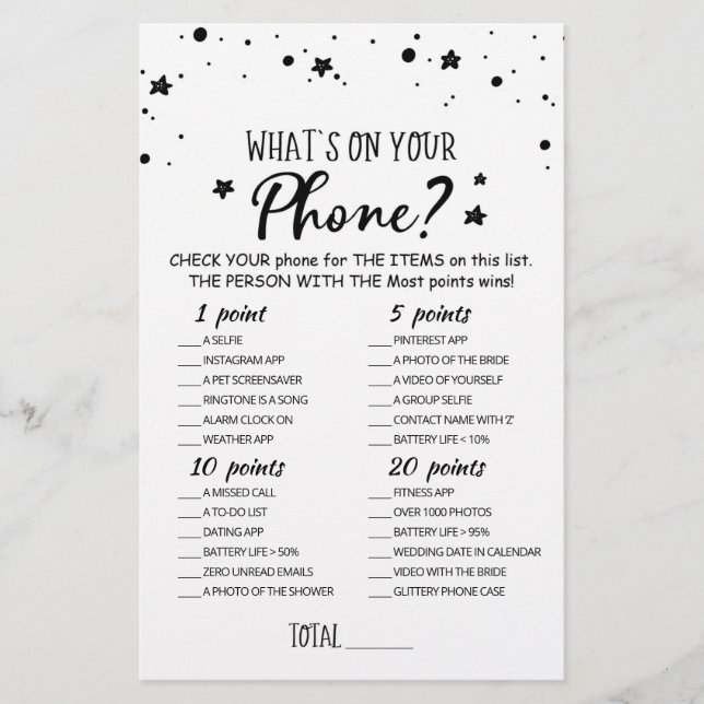 Personalised What's on your phone Baby Shower Game (Front)