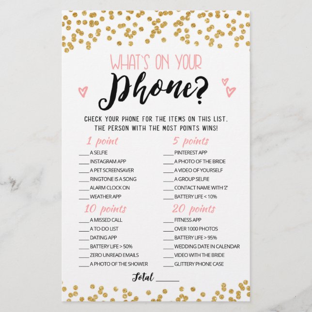 Personalised What's on your phone Hen Party game (Front)