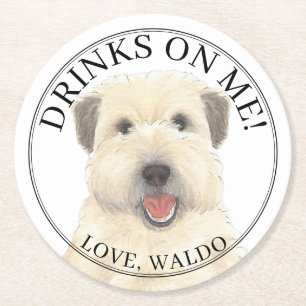 Personalised Wheaten Terrier Dog Wedding Round Paper Coaster