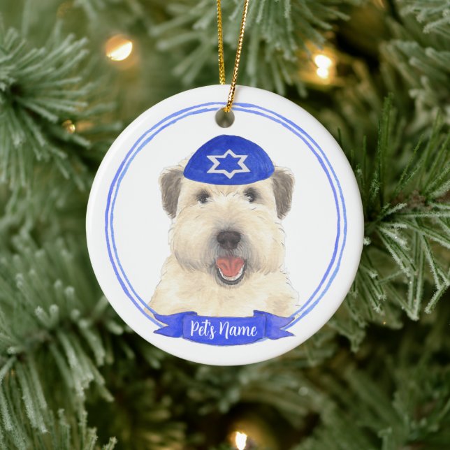 Personalised Wheaten Terrier Hanukkah Yarmulke Ceramic Tree Decoration (Tree)