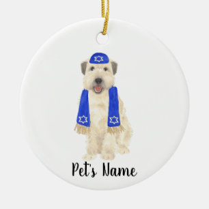 Personalised Wheaten Terrier Yarmulke and Scarf Ceramic Tree Decoration