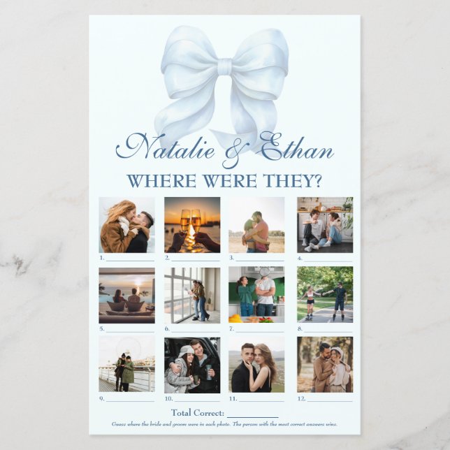 Personalised Where Were They Bridal Shower Game (Front)