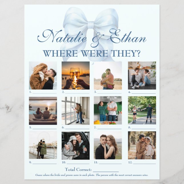 Personalised Where Were They Bridal Shower Game (Front)