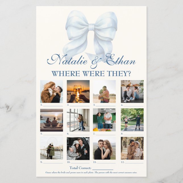 Personalised Where Were They Bridal Shower Game (Front)