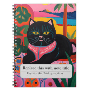 Personalised Whimsical Animals - Cute Black Cat Notebook