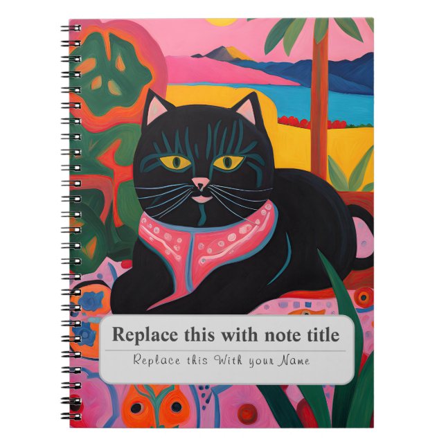Personalised Whimsical Animals - Cute Black Cat Notebook (Front)