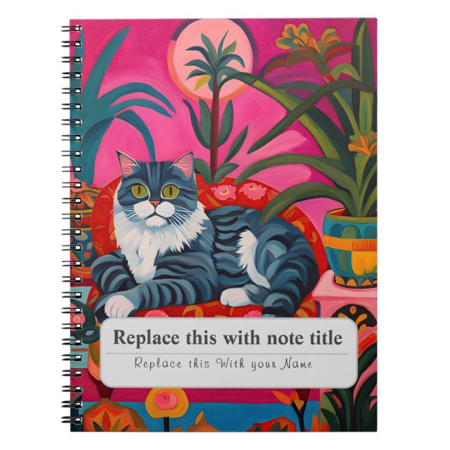 Personalised Whimsical Animals - Cute Cat+ Notebook (Front)
