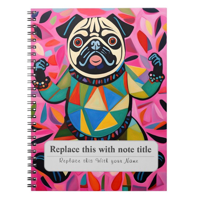 Personalised Whimsical Animals - Cute Pug Notebook (Front)