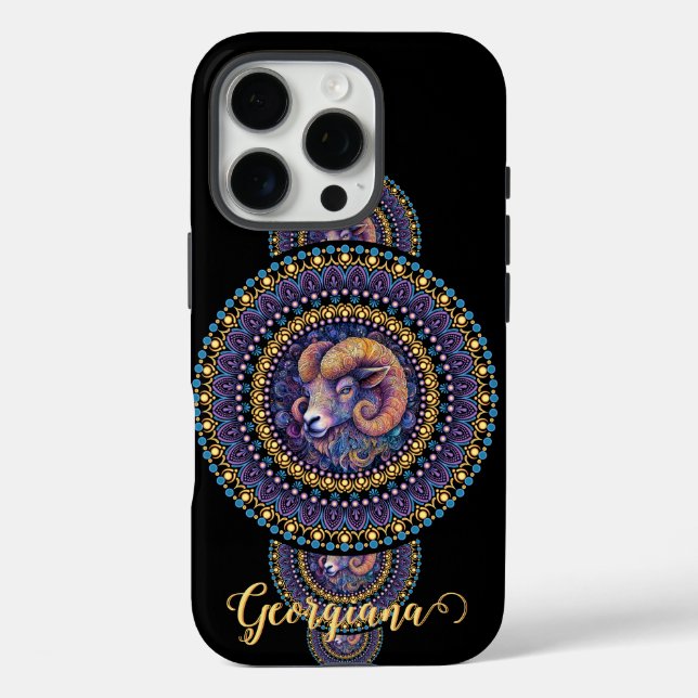 Personalised Whimsical Aries Ornamental Mandala Case-Mate iPhone Case (Back)
