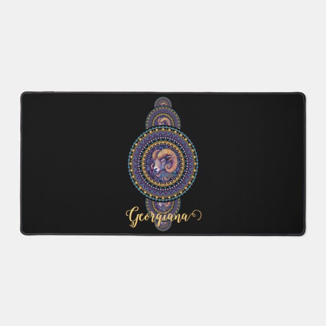 Personalised Whimsical Aries Ornamental Mandala Desk Mat (Front)