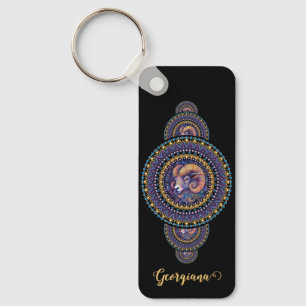 Personalised Whimsical Aries Ornamental Mandala Key Ring