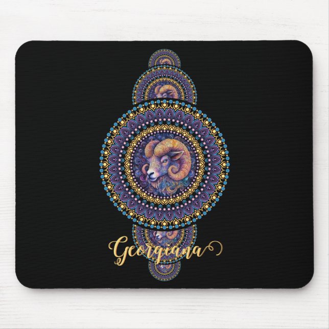 Personalised Whimsical Aries Ornamental Mandala Mouse Mat (Front)