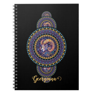 Personalised Whimsical Aries Ornamental Mandala Notebook