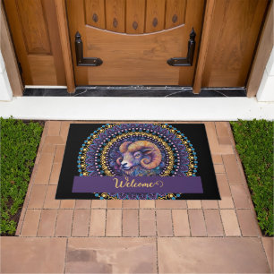 Personalised Whimsical Aries Zodiac Dot Mandala Doormat