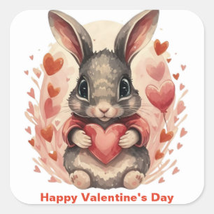 Personalised Whimsical Baby Bunny First Valentine Square Sticker
