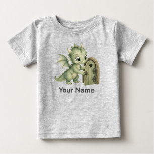 Personalised Whimsical Baby Dragon Opening Door T-Shirt