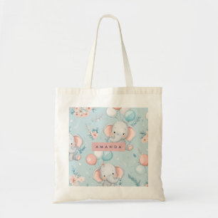 Personalised Whimsical Baby Elephant Pattern Tote Bag