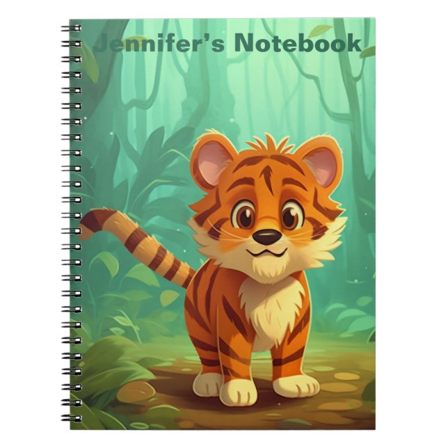 Personalised Whimsical Baby Tiger Journal. Tiger Notebook (Front)