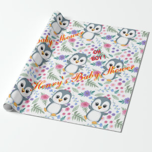 Personalised Whimsical Blu Penguin Wrapping paper
