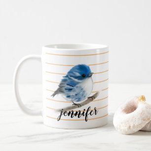 Personalised Whimsical Blue Warbler Bird Mug