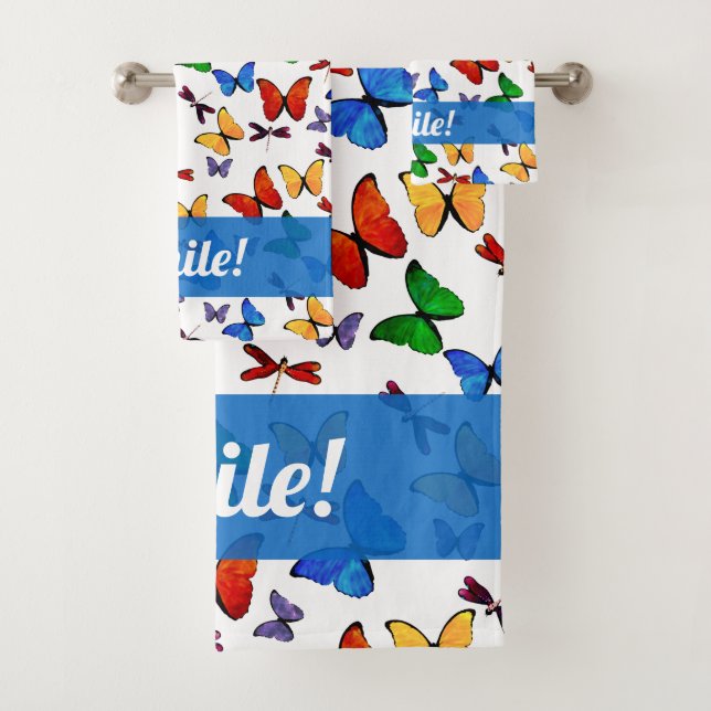 Personalised Whimsical Butterfly Garden Pattern Bath Towel Set (Insitu)