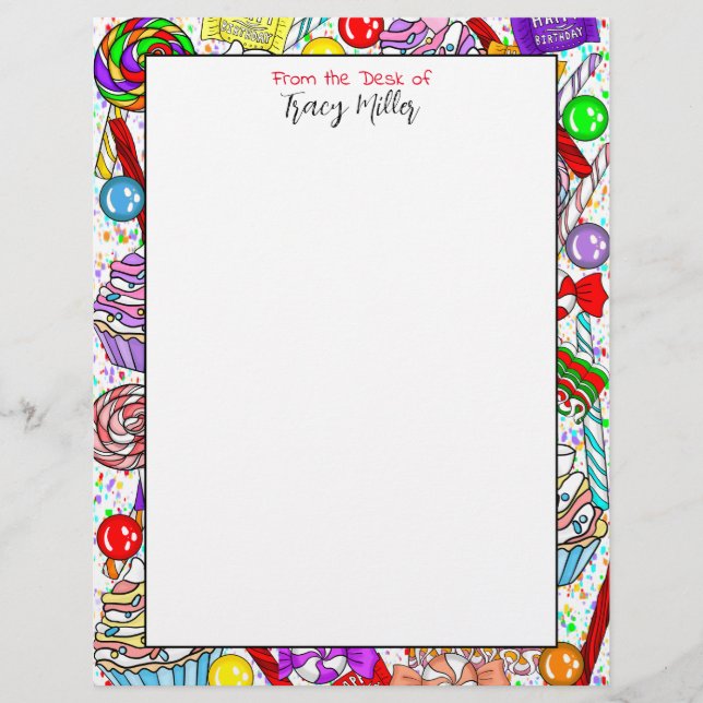 Personalised Whimsical Candy and Cupcakes   Custom Letterhead (Front)