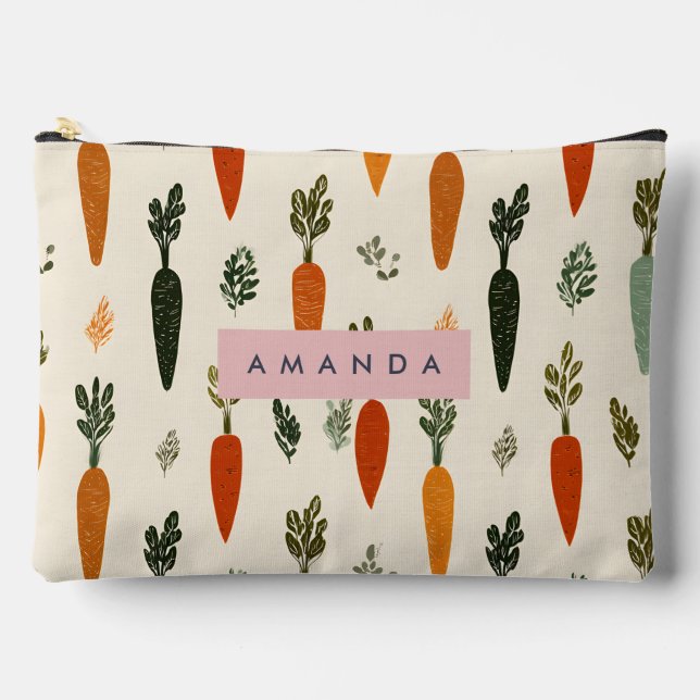 Personalised Whimsical Carrot Patch Rustic Accessory Pouch (Front)