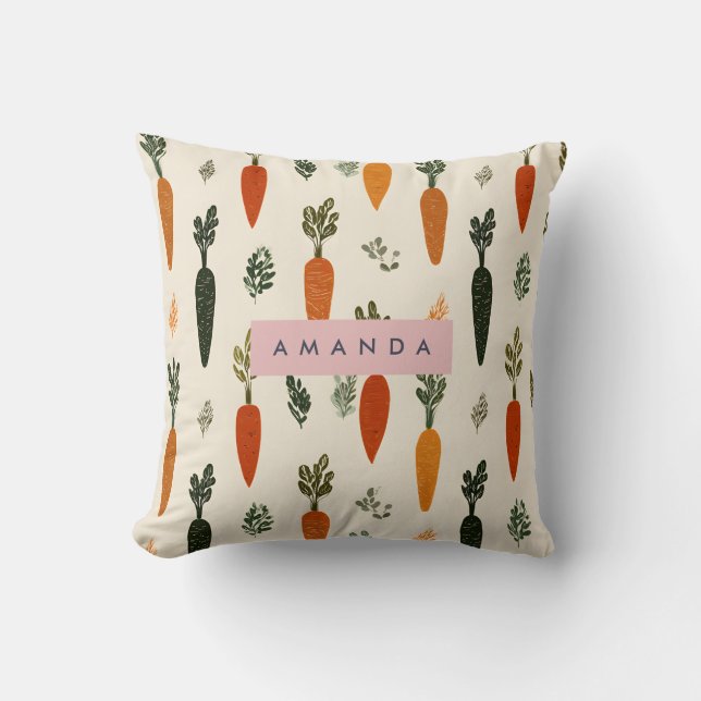 Personalised Whimsical Carrot Patch Rustic Cushion (Front)