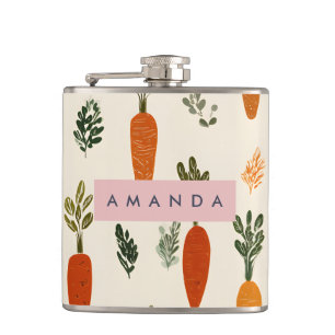 Personalised Whimsical Carrot Patch Rustic Hip Flask