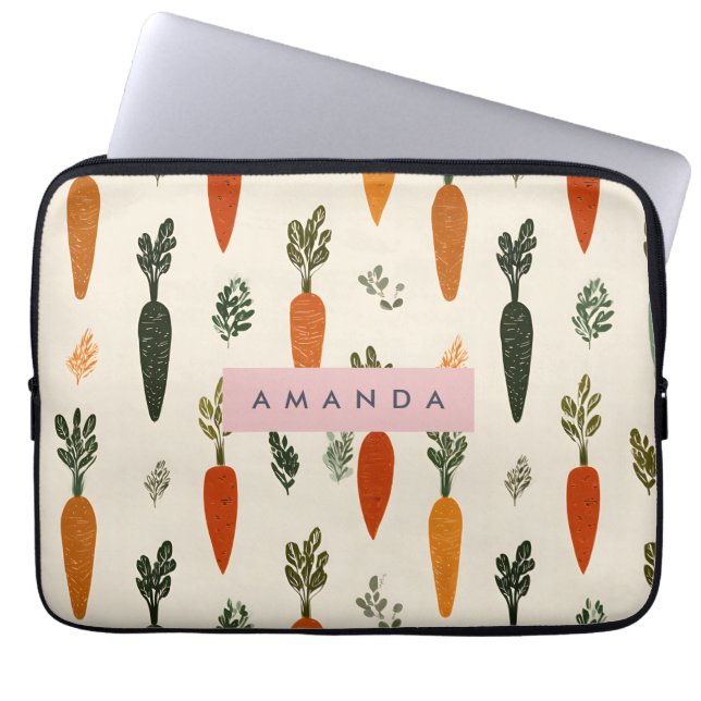 Personalised Whimsical Carrot Patch Rustic Laptop Sleeve (Front)