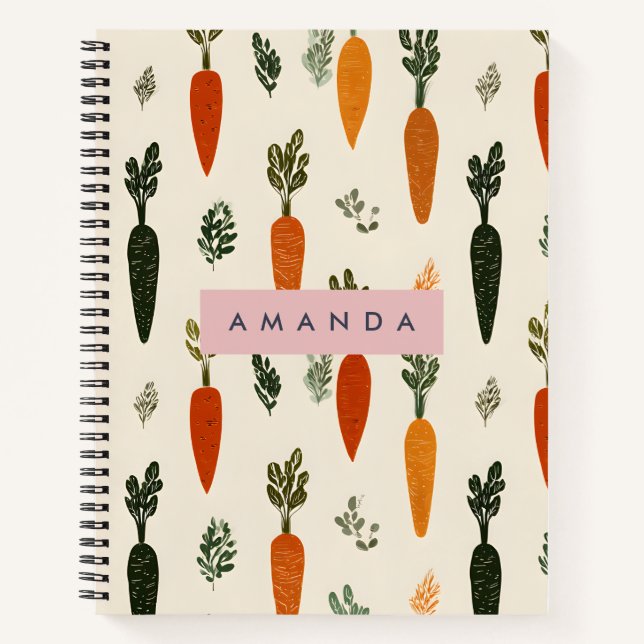 Personalised Whimsical Carrot Patch Rustic Notebook (Front)