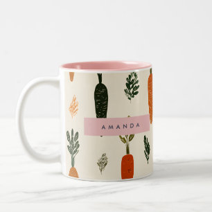 Personalised Whimsical Carrot Patch Rustic Two-Tone Coffee Mug