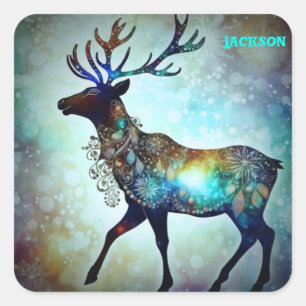 Personalised Whimsical Christmas Reindeer Labels,  Square Sticker