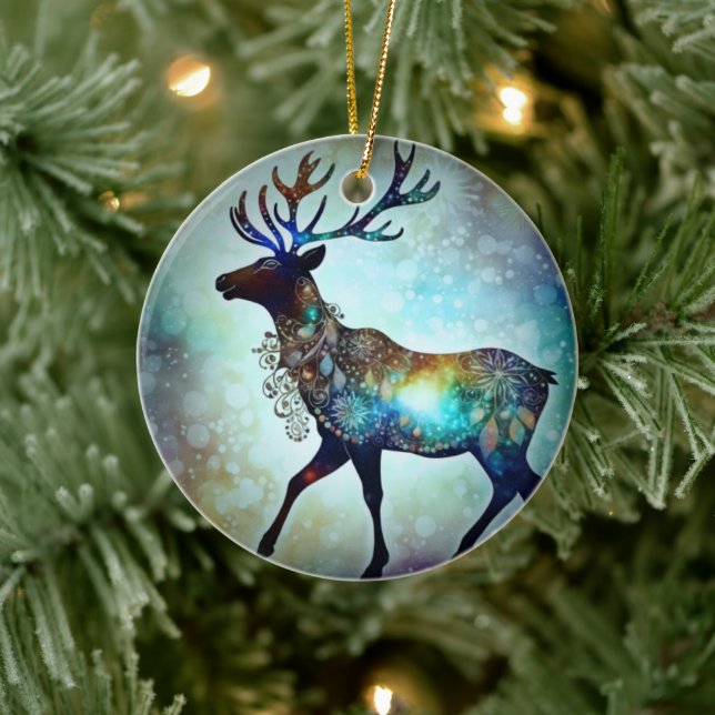 Personalised Whimsical Christmas Reindeer Tree Ceramic Tree Decoration (Tree)
