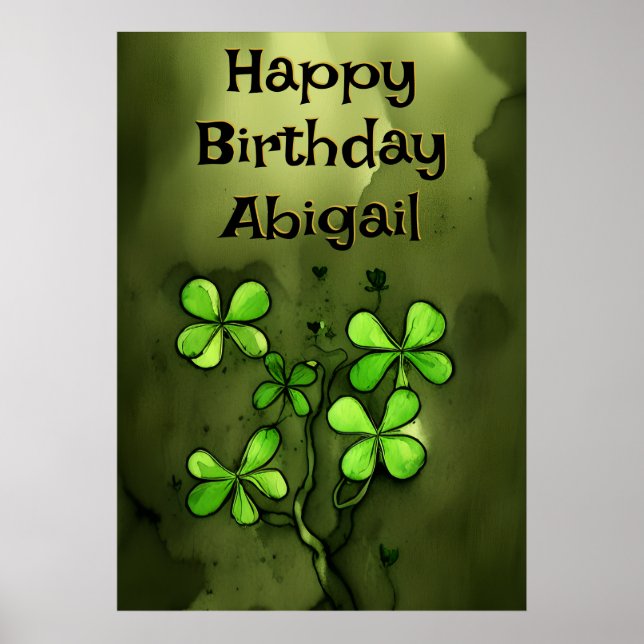 Personalised Whimsical Clovers Happy Birthday Poster (Front)